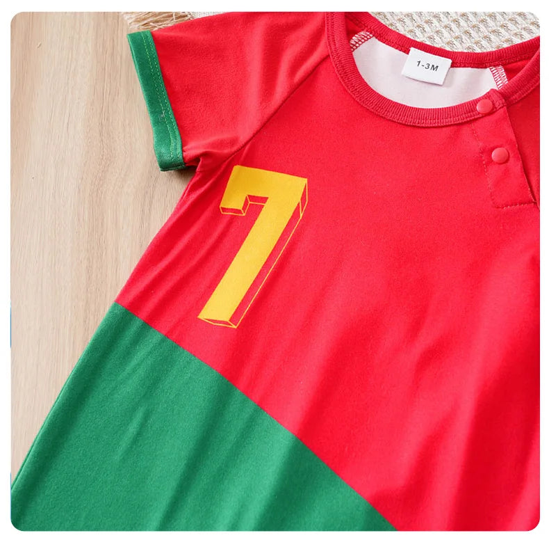 Body Bebê Futebol Camisa 7 Vermelho e Verde detalhe 10 Raizza Kids