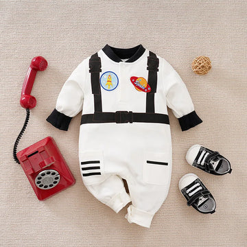 Macacão Bebê Astronauta em Algodão cor Bege tamanho 0 a 3 meses Raizza Kids