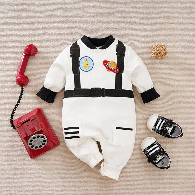 Macacão Bebê Astronauta em Algodão cor Bege tamanho 0 a 3 meses Raizza Kids