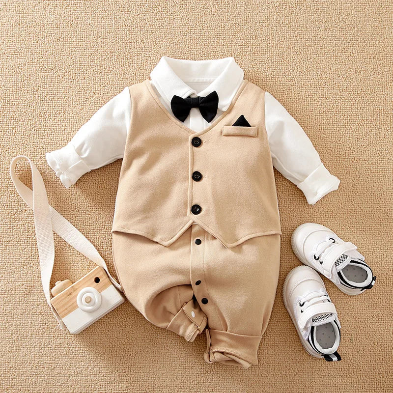 Macacão Bebê Gentleman Cáqui em Algodão cor Cáqui tamanho 0 a 3 meses Raizza Kids