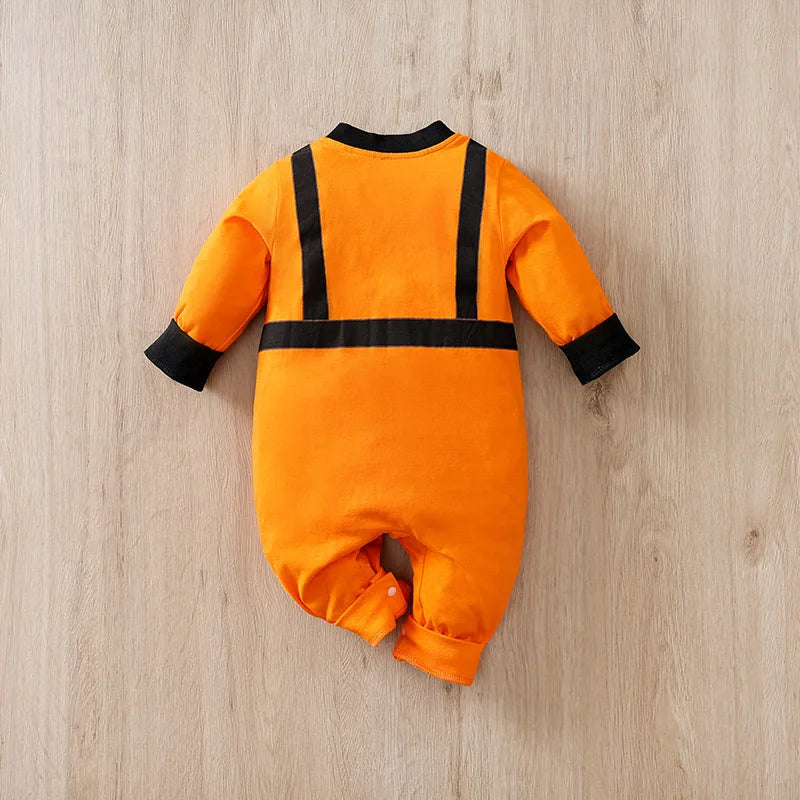 Macacão Bebê Astronauta Laranja em Algodão detalhe 2 Raizza Kids
