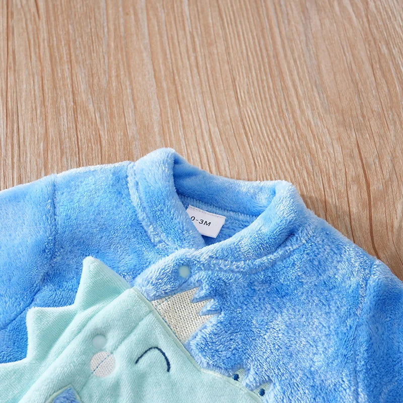 Macacão Bebê Inverno Dinossauro Azul com Pezinho detalhe 3 Raizza Kids