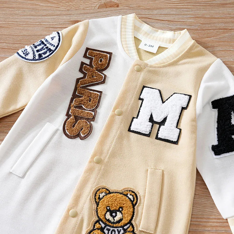Macacão Bebê Baseball Cáqui detalhe 4 Raizza Kids