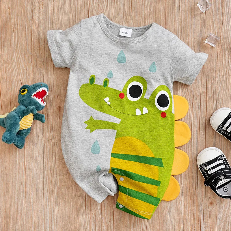 Body Bebê Crocodilo 3D em Algodão cor Cinza tamanho 12 a 18 meses Raizza Kids