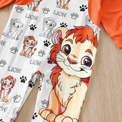 Macacão Bebê Menino Leão Laranja detalhe 5 Raizza Kids