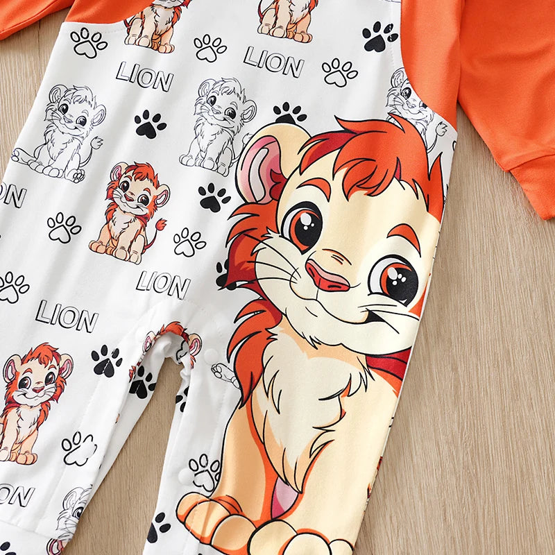 Macacão Bebê Menino Leão Laranja detalhe 5 Raizza Kids