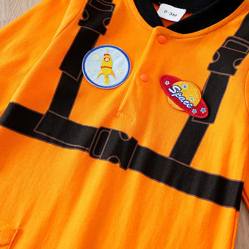 Macacão Bebê Astronauta Laranja em Algodão detalhe 4 Raizza Kids