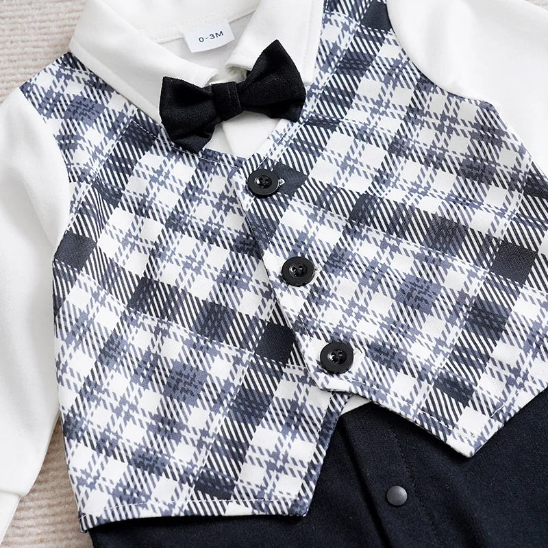 Macacão Bebê Gentleman Xadrez detalhe 4 Raizza Kids