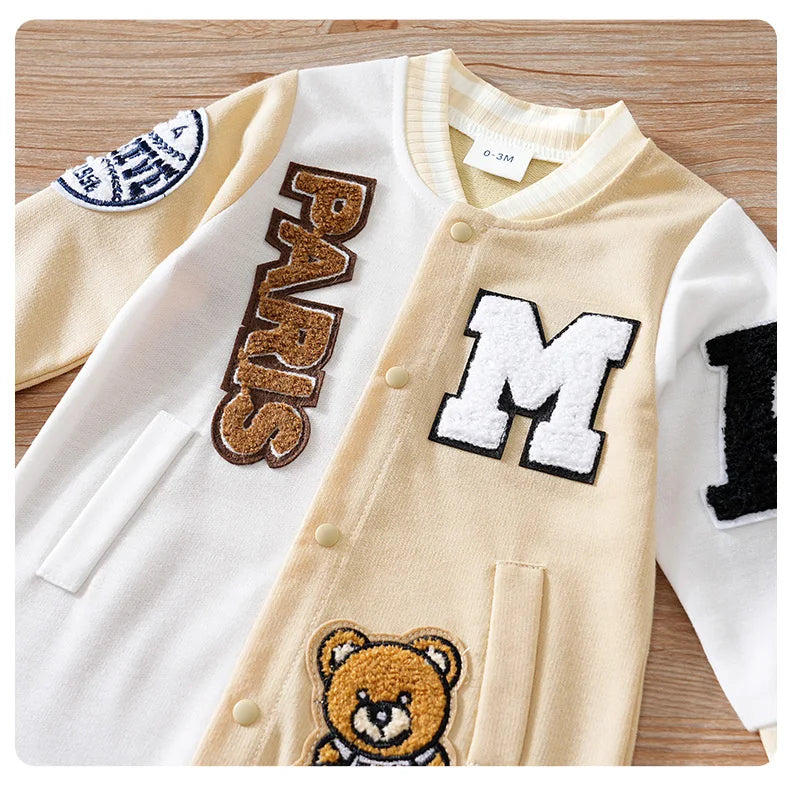 Macacão Bebê Baseball Cáqui detalhe 12 Raizza Kids