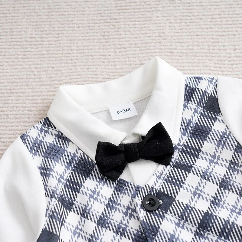 Macacão Bebê Gentleman Xadrez detalhe 3 Raizza Kids