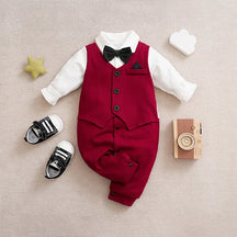 Macacão Bebê Menino Gentleman com Gravata cor Vermelho tamanho 12 a 18 meses Raizza Kids