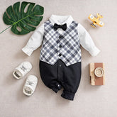Macacão Bebê Gentleman Xadrez cor Preto tamanho 6 a 9 meses Raizza Kids