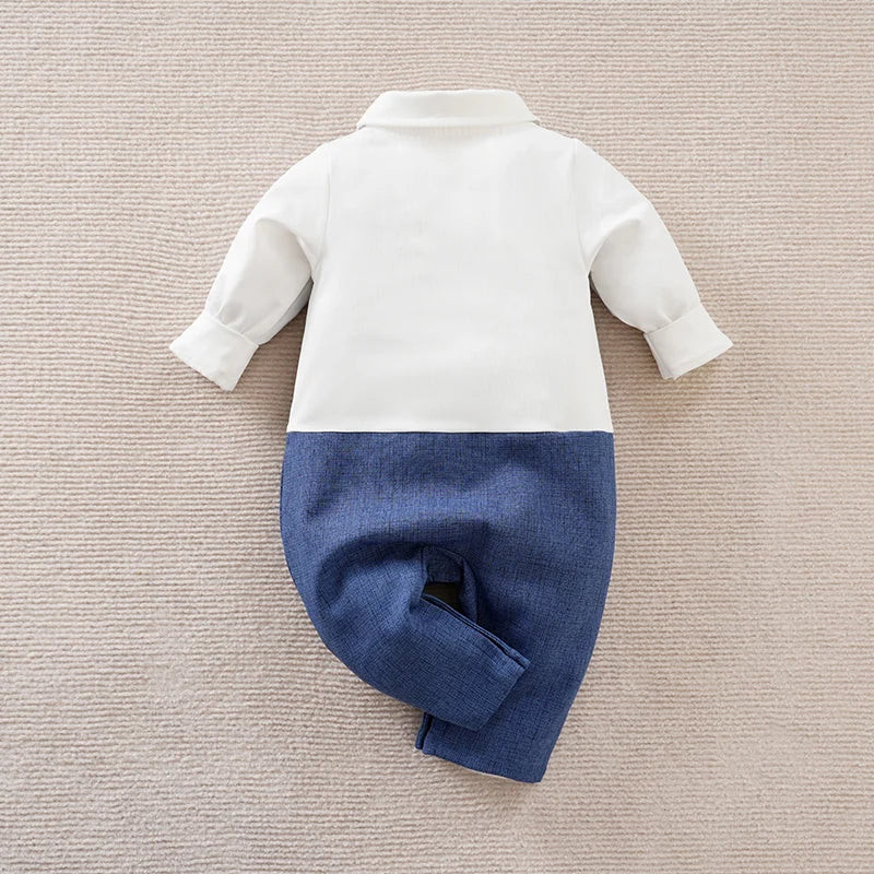 Macacão Bebê Menino Festa Gentleman Azul detalhe 2 Raizza Kids