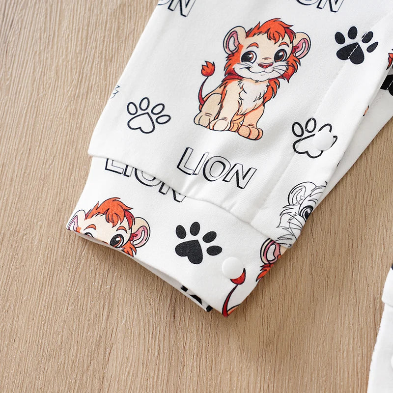 Macacão Bebê Menino Leão Laranja detalhe 6 Raizza Kids