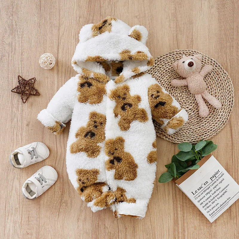 Macacão Bebê Inverno Urso Branco cor Branco tamanho 0 a 3 meses Raizza Kids