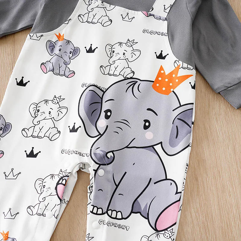 Macacão Bebê Menino Elefante Cinza detalhe 4 Raizza Kids