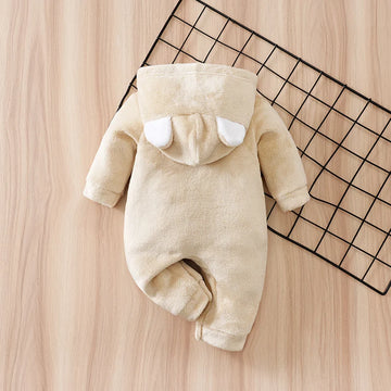 Macacão Bebê Inverno Urso Bege com Capuz detalhe 2 Raizza Kids