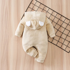 Macacão Bebê Inverno Urso Bege com Capuz detalhe 2 Raizza Kids