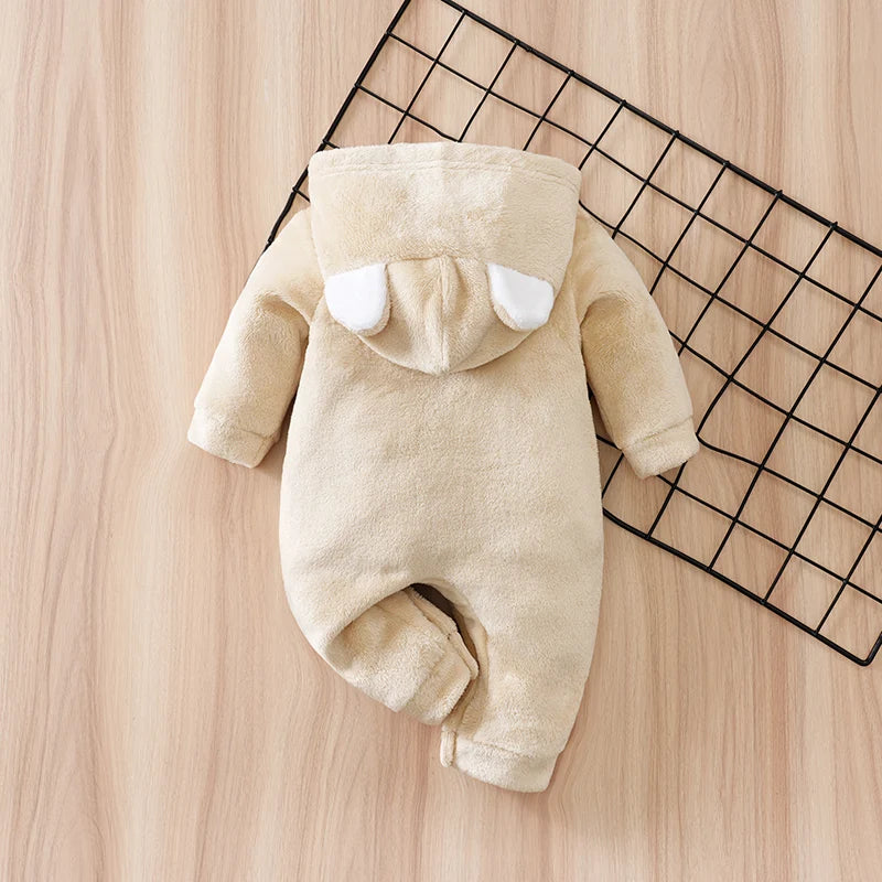 Macacão Bebê Inverno Urso Bege com Capuz detalhe 2 Raizza Kids