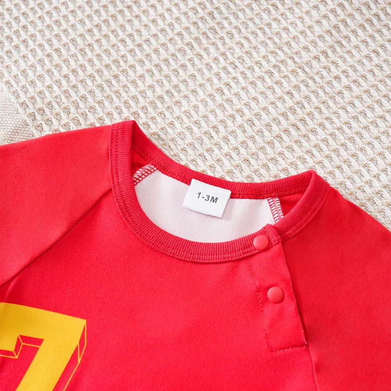 Body Bebê Futebol Camisa 7 Vermelho e Verde detalhe 3 Raizza Kids