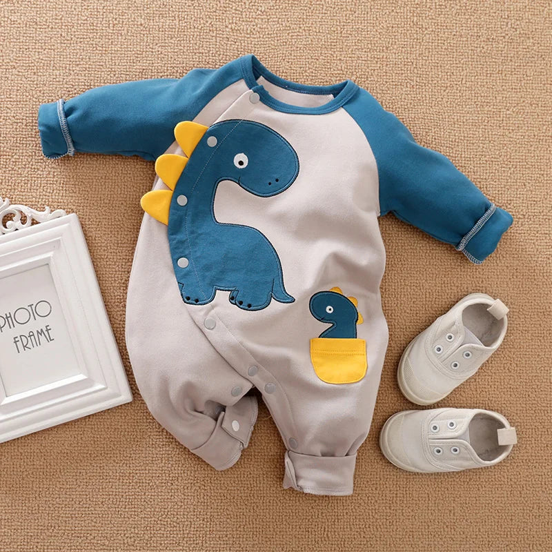 Macacão Bebê Dinossauro Azul em Algodão cor Azul tamanho 0 a 3 meses Raizza Kids