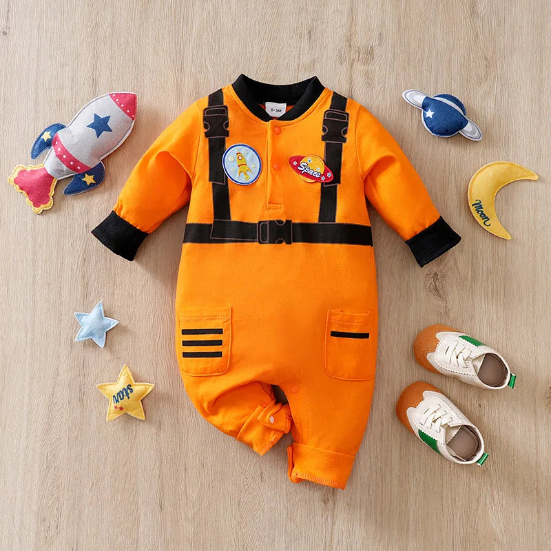 Macacão Bebê Astronauta Laranja em Algodão cor Laranja tamanho 6 a 9 meses Raizza Kids