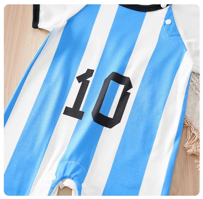 Body Bebê Futebol Camisa 10 Azul e Branco detalhe 10 Raizza Kids