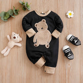 Macacão Bebê Ursinho Teddy Bordado cor Preto tamanho 0 a 3 meses Raizza Kids