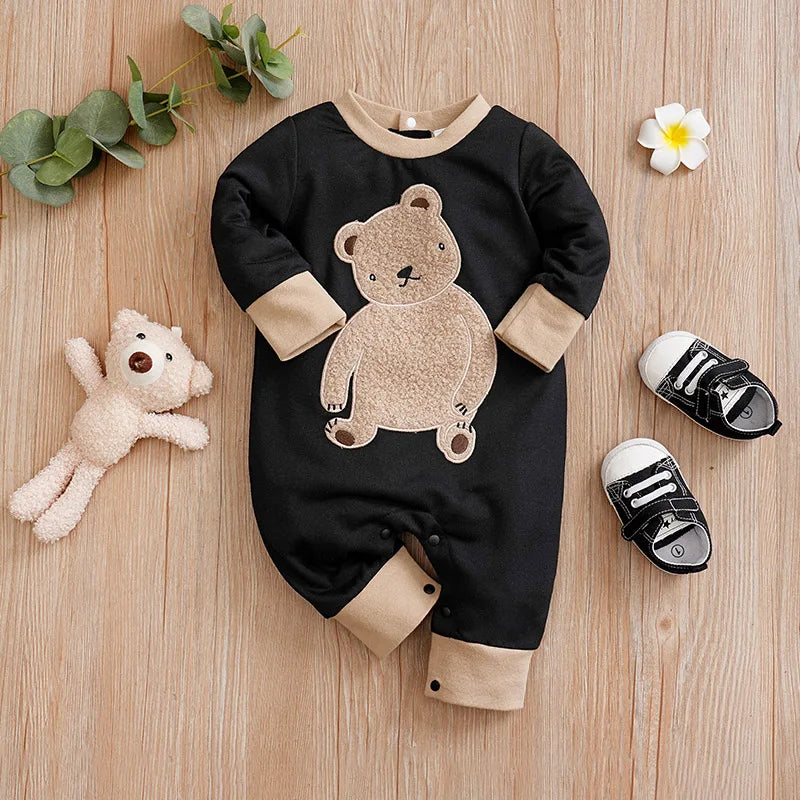 Macacão Bebê Ursinho Teddy Bordado cor Preto tamanho 0 a 3 meses Raizza Kids