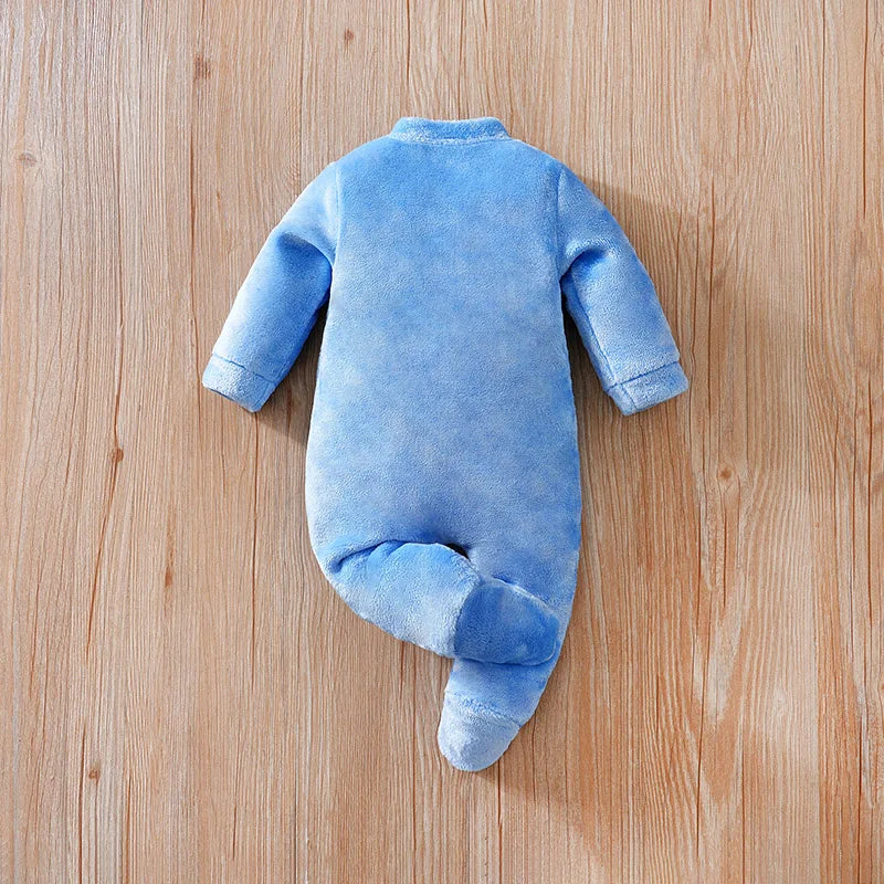 Macacão Bebê Inverno Dinossauro Azul com Pezinho detalhe 2 Raizza Kids
