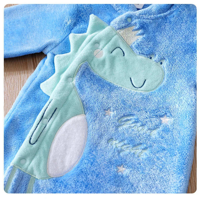 Macacão Bebê Inverno Dinossauro Azul com Pezinho detalhe 10 Raizza Kids