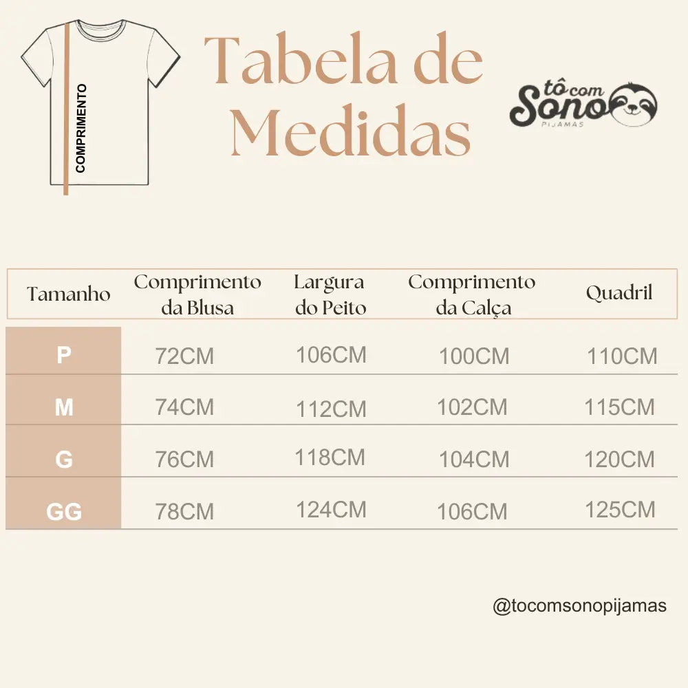 Tabela de medidas do Pijama Masculino New York Raizza Kids