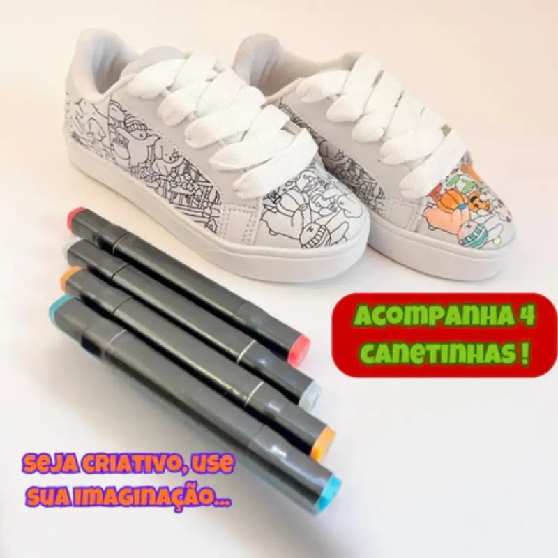 Tênis Infantil para Colorir Bobbie Goods com Canetinha Raizza Kids