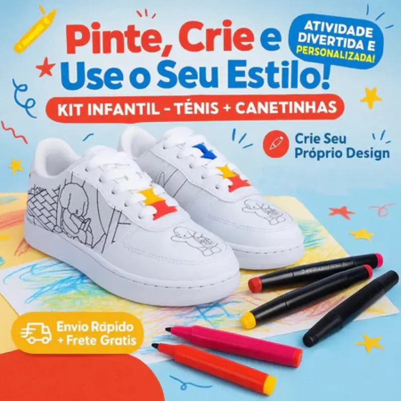 Tênis Infantil para Colorir Bobbie Goods com Canetinhas Raizza Kids