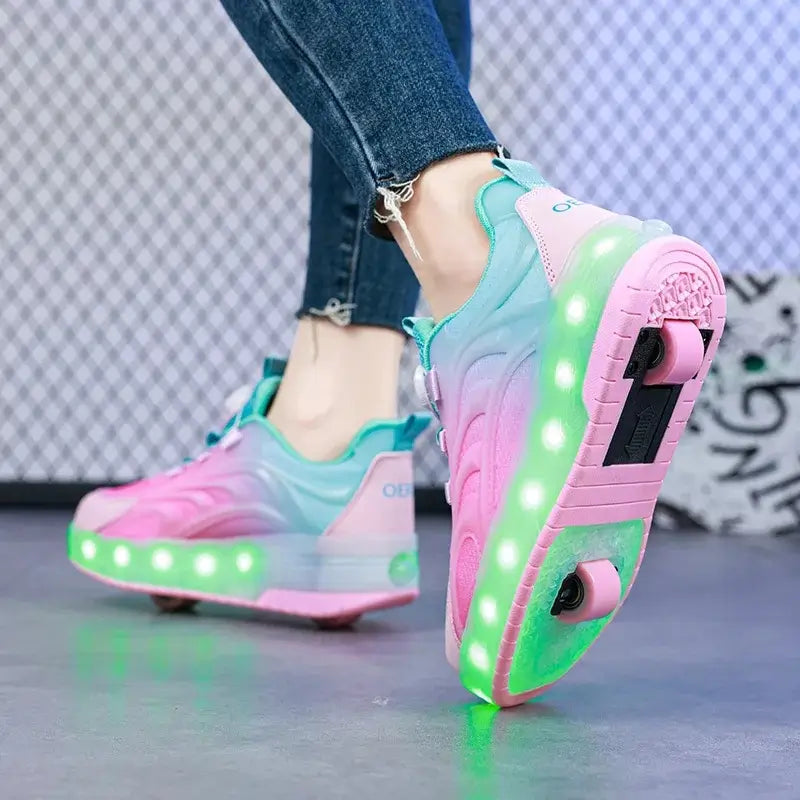 Tenis Infantil Feminino de Rodinha de Led  Rosa - Raizza Kids