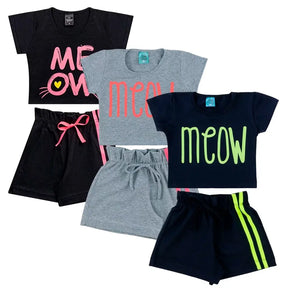 Kit Sortido 8 Peças de Roupas Infantil Feminina 4 Blusas + 4 Shorts