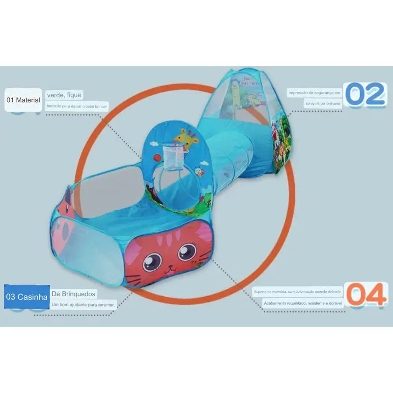 Barraca Infantil Toca Túnel 3 Em 1 Cabana - Raizza