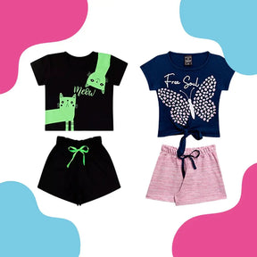 Kit Sortido 6 Peças de Roupas Infantil Feminino 3 Blusas + 3 Shorts - Raizza