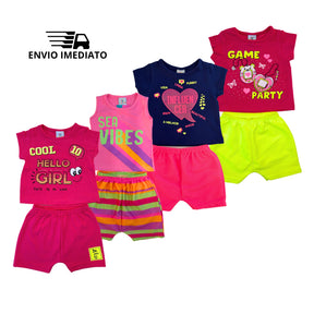 Kit 10 Peças Infantil Menina 5 Conjuntos, 5 Blusas + 5 Shorts - Raizza