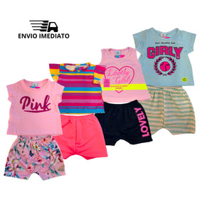 Kit 10 Peças Infantil Menina 5 Conjuntos, 5 Blusas + 5 Shorts - Raizza