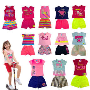 Kit 10 Peças Infantil Menina 5 Conjuntos, 5 Blusas + 5 Shorts - Raizza