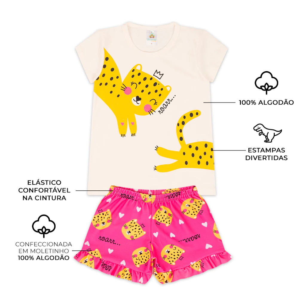 Kit Sortido 10 Peças de Roupas Infantil Feminina - 5 Camisetas + 5 Bermudas - Raizza