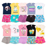 Kit Sortido 10 Peças de Roupas Infantil Feminina - 5 Camisetas + 5 Bermudas - Raizza