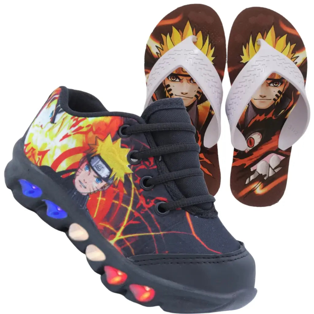 Tênis Infantil Masculino de Led Naruto e Chinelo Infantil Masculino Naruto - Raizza