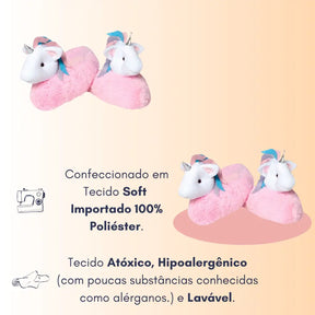 Pantufa-Infantil-de-Pelúcia-Unicórnio-Rosa-Solado-Antiderrapante-Hipoalérgico-Raizza-Kids