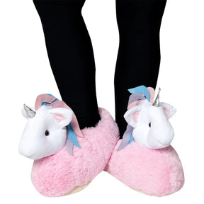 Pantufa-Infantil-de-Pelúcia-Unicórnio-Rosa-Solado-Antiderrapante-Hipoalérgico-Raizza-Kids