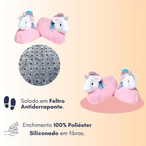 Pantufa-Infantil-de-Pelúcia-Unicórnio-Rosa-Solado-Antiderrapante-Hipoalérgico-Raizza-Kids