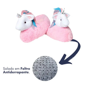 Pantufa-Infantil-de-Pelúcia-Unicórnio-Rosa-Solado-Antiderrapante-Hipoalérgico-Raizza-Kids