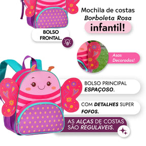 Kit Mochila Escolar Infantil+ Lancheira Borboleta - Raizza