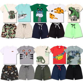 Kit 10 Peças de Roupas Infantil Masculina - 5 Camisetas + 5 Bermudas - Raizza